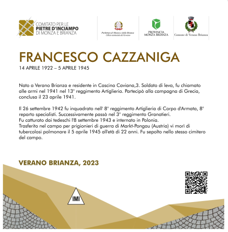 Pietre d’inciampo 2023: posa in memoria di Francesco Cazzaniga